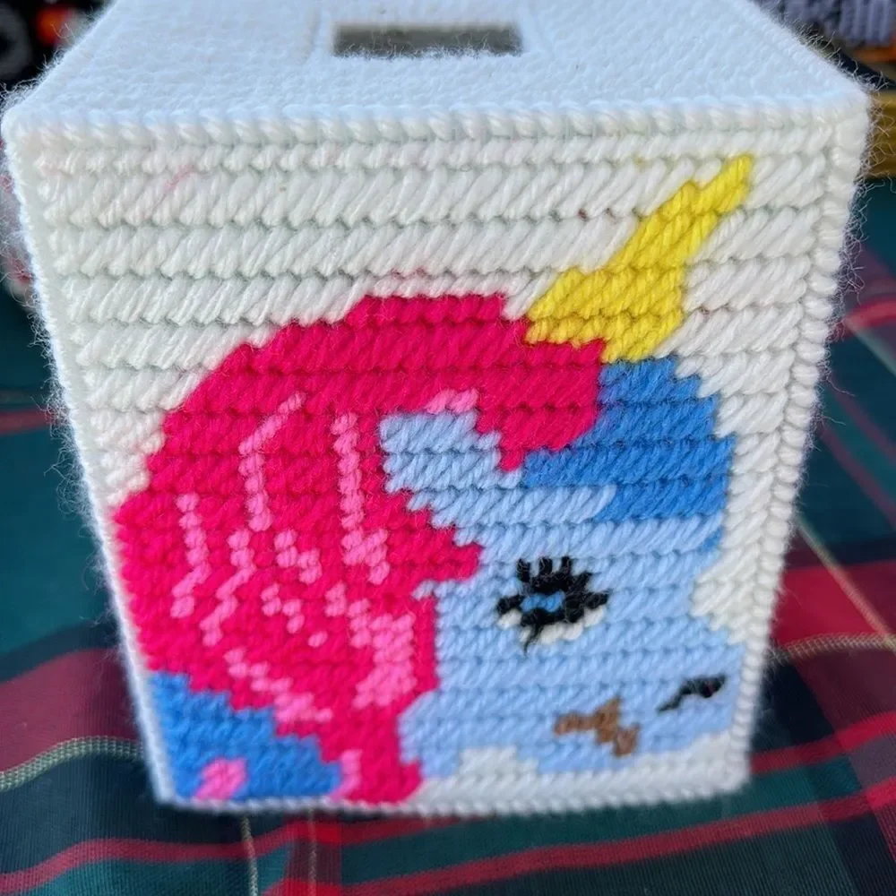 Colorful Plastic Canvas Unicorn Tissue Box Cover Handmade Decorative Holder